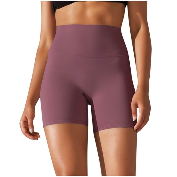Jerdar Women's Solid Color Yoga Shorts Workout Tummy Control Running Booty Shorts Fitness L