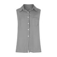 thumbnail image 4 of Ecqkame Women's Cotton Linen Tops Sleeveless Turndown Collar Button Down Shirts Summer Solid Color Business Casual Blouses 02-Gray L, 4 of 6