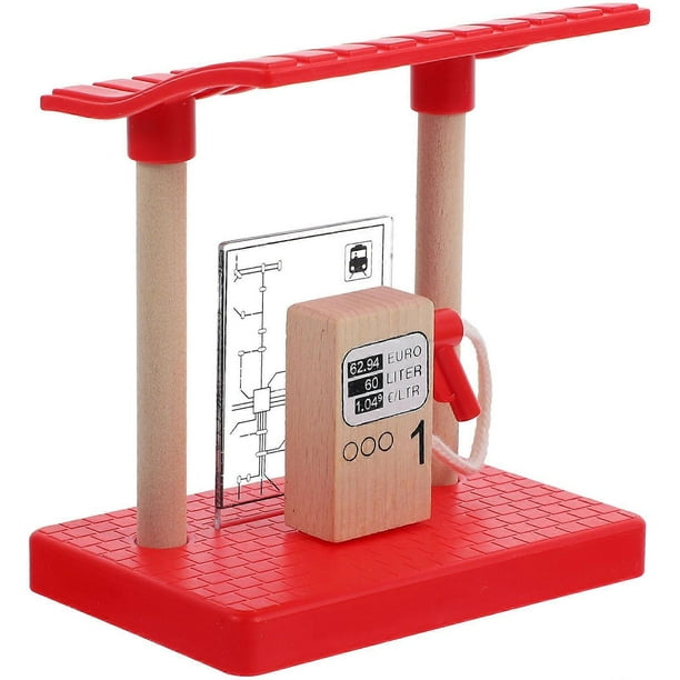 Wooden Gas Station Playset with Realistic Train Accessory for Imaginative Play – Safe, Smooth Finish for Railway Scene Building and Creativity