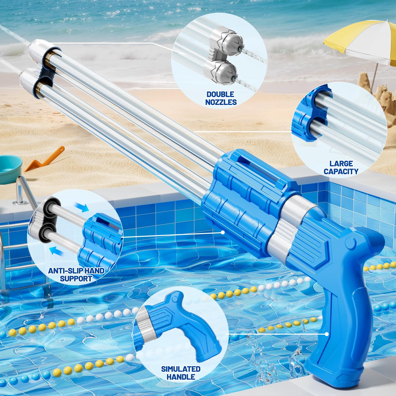 4 Packs Double-nozzles Water Blaster Toys For Outdoor Summer Play