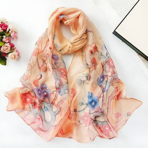TELOLY Silk Scarf, Scarfs for Women Lightweight Print Floral Pattern Scarf Shawl Fashion Scarves Shawls and Wraps for Spring