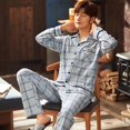 thumbnail image 4 of Pijamas de hombre de manga larga de algodón de primavera y otoño de verano para hombre de algodón de hombre de mediana edad cárdigan verde fino conjunto de ropa para el hogar, 4 of 6