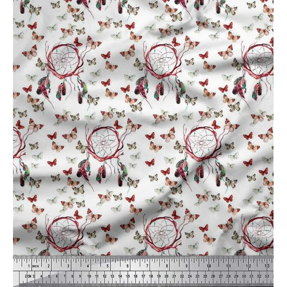 Soimoi Satin Silk Fabric Dream Catcher & Butterfly Printed Craft Fabric by the Yard 42 Inch Wide