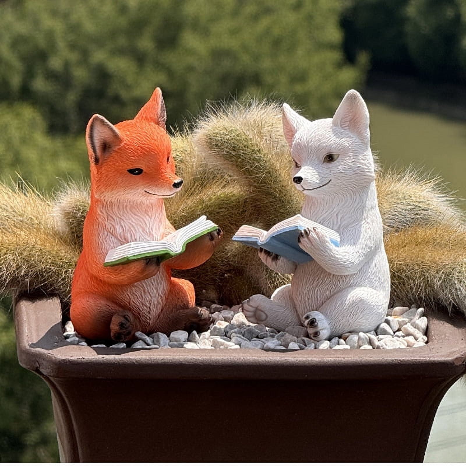Cute Fox Figurines Animal Statue,Resin Sculpture Outdoor Statues Ornaments Décor for Flower, Yard Art Patio Lawn House,Orange