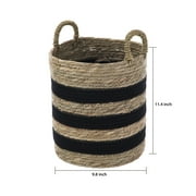 BHG 11 Black & Natural Striped Rush Basket with Handles