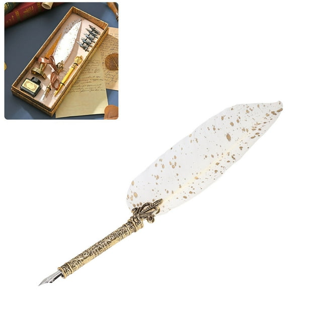 Antique Feather Pen Quill Pen Set With10 Interchangeable Nib Letter Opener Pen Holder Ink Empty Bottle For Writing Drawing Signature Wedding Decoration Birthday Gift
