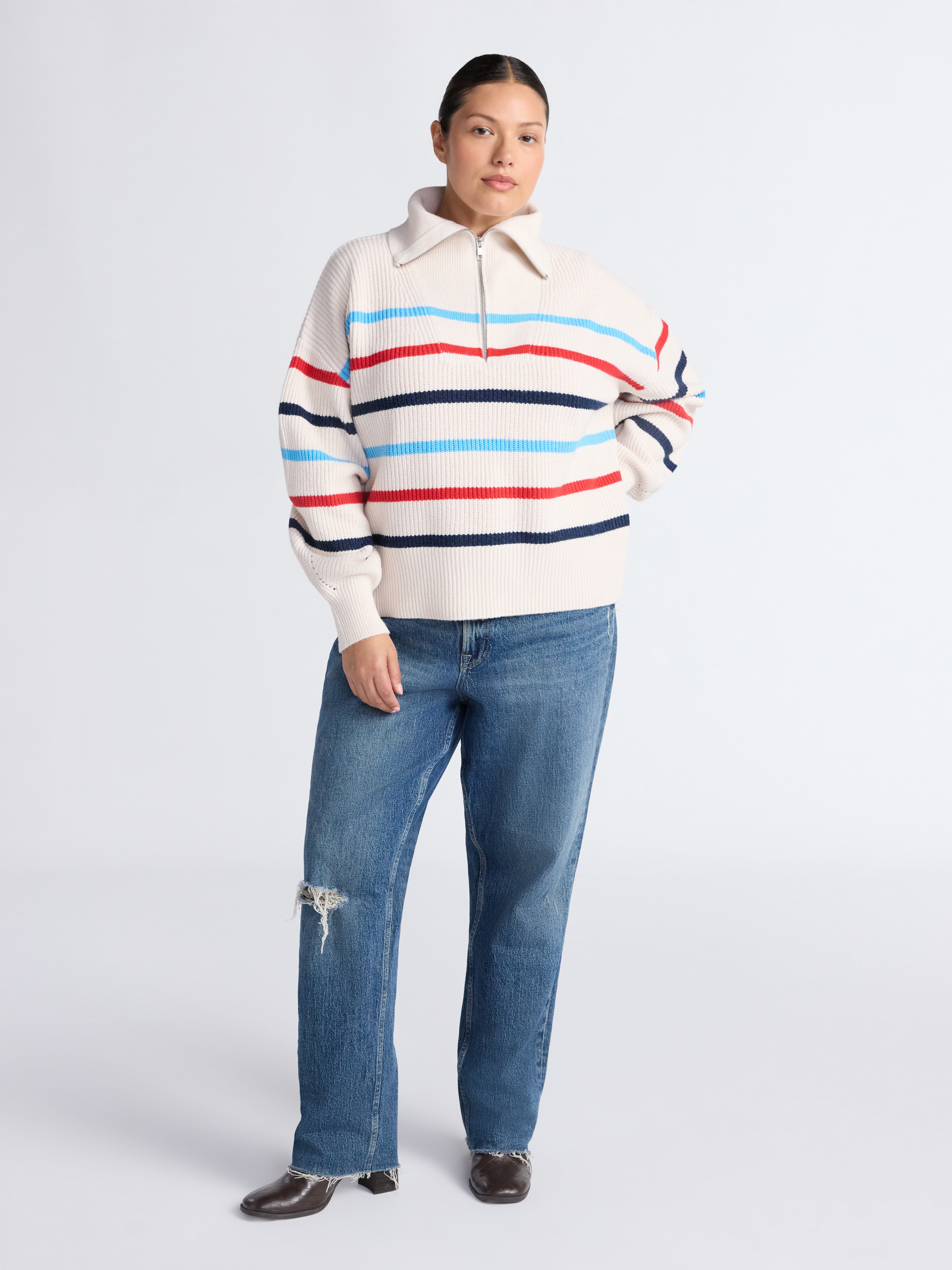 Free Assembly Women's and Women's Plus Half Zip Sweater with Long Sleeves, Midweight, Sizes XS-4X