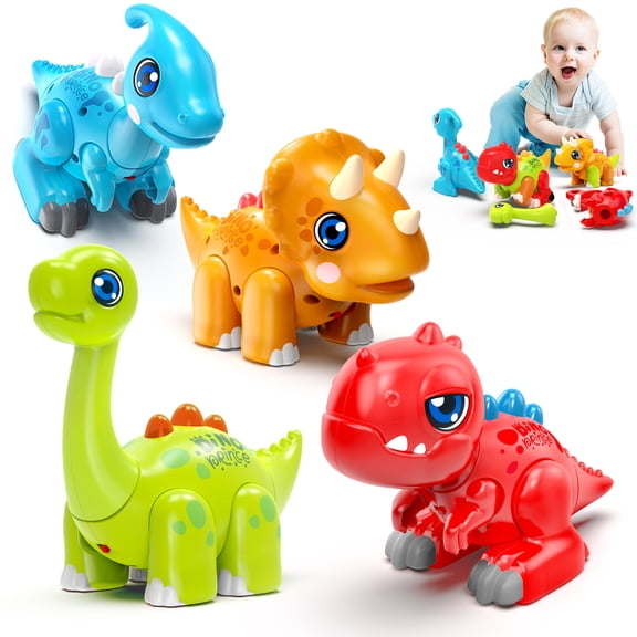 Marstone Toddler Dinosaur Toys for 1 Year Old Boy Gifts: Educational Light Up Sound Building Baby Musical Toys 12-18 Months, Mix and Match Learning Birthday Gift for Kids 1 2 3 Year Old