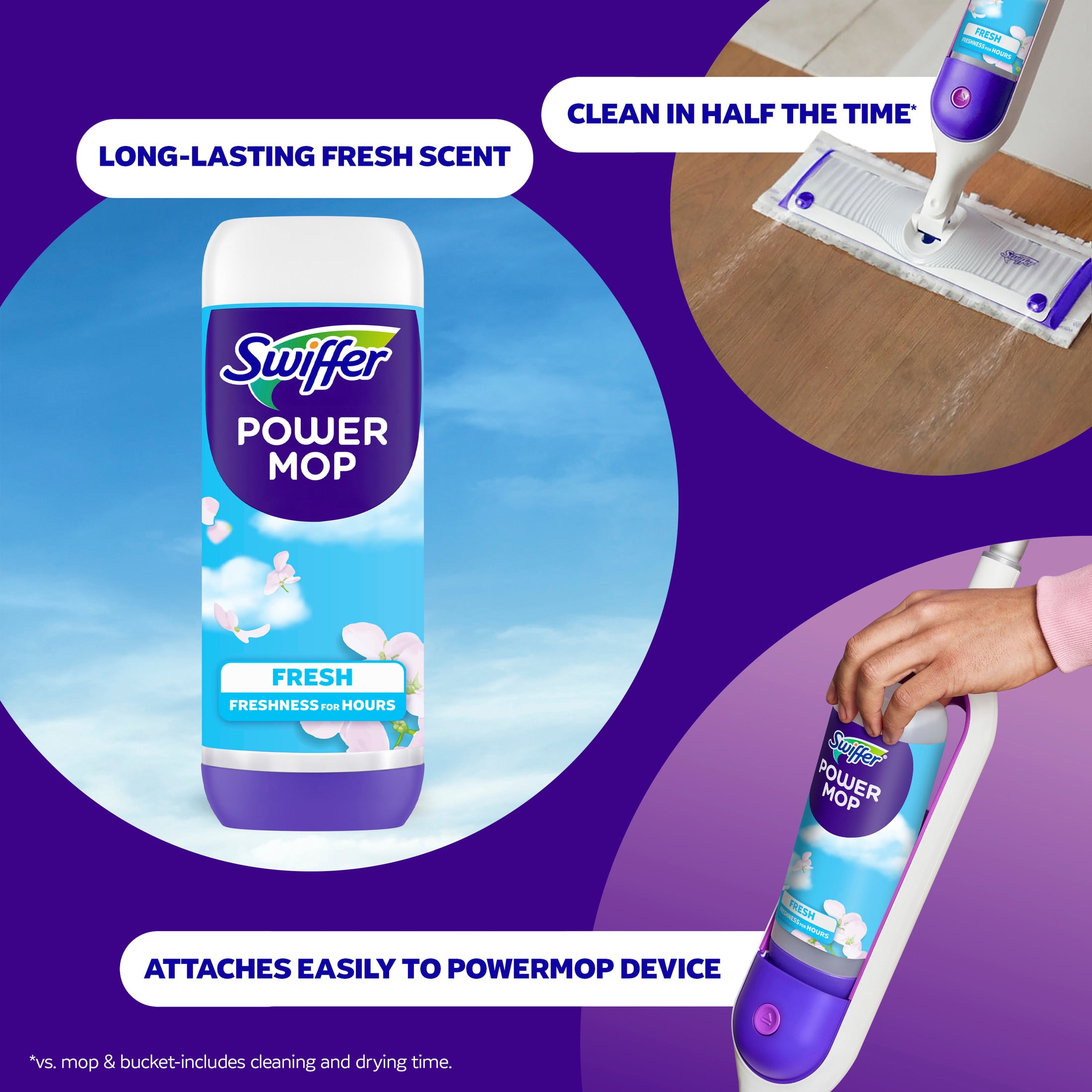 (3 pack) Swiffer Power Mop Refill Solution, Tile, Vinyl, Laminate, Wood, Floor Cleaner, Fresh, 50.6oz