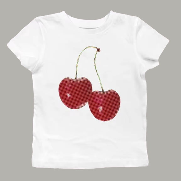 T Shirts for Women Short Sleeve Crewneck Cherry Print Graphic Tee Summer Slim Fit Comfortable Versatile Top White L