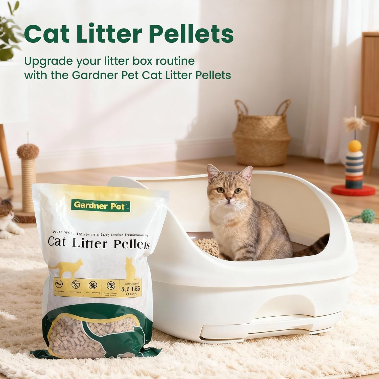 Cat Litter Pellets Works in Double-Layer Litter Boxes Natural Mineral Formula with Odor Control, Low Dust & Low Tracking, Non-Clumping Cat Litter, Lightweight & Safe(3.5LBS*4)
