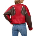thumbnail image 5 of Womens Faux Leather Bomber Jackets Cropped Zip Up Color Block Fall Casual Moto Biker Coats, 5 of 6