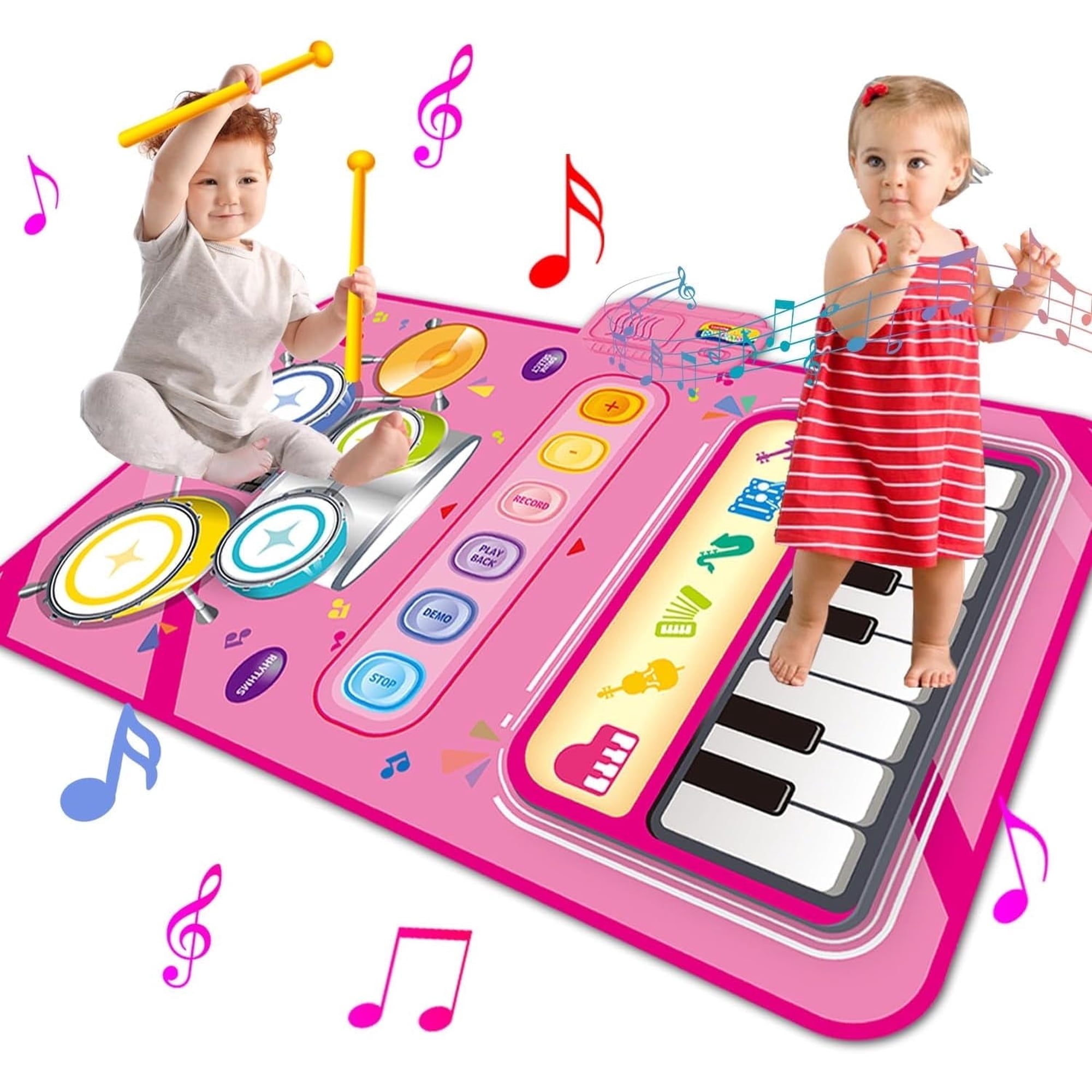 Style-Carry 1 Year Old Girl Toy, Piano Mat Baby Toys for 12 Months, 2 in 1 Toddler Music Mat with Keyboard & Drum, Early Educational Musical Toys, 2 Year Old Birthday Toy Gifts