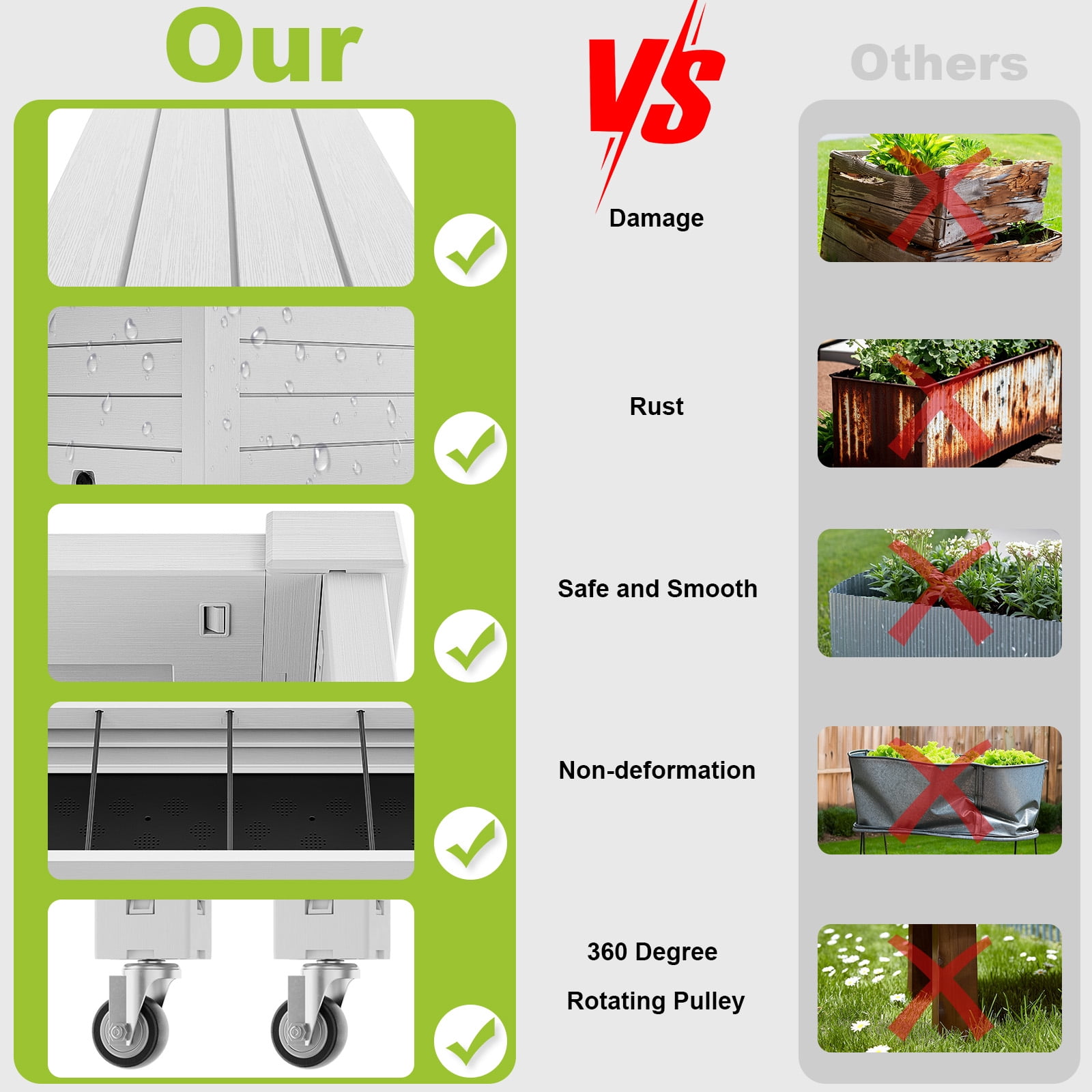 Joxxoaa Raised Garden Bed with Trellis, Large Outdoor Planter Trellis Box with Drainage Holes and Wheels for Climbing Plants.(Ashen）