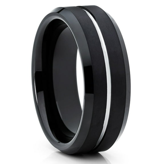 Black Wedding Tungsten Ring,Tungsten Carbide Ring,Silver Wedding Ring,Comfort Fit,Man's Wedding Ring