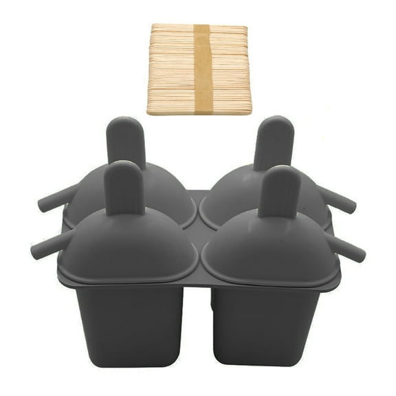 4-Cavity Silicone Popsicles Mold BPA Free Food Grade Reusable Popsicle Molds Homemade Popsicles Molds Ice Cream Mold with 50 Popsicle Sticks Easy To Release Grey