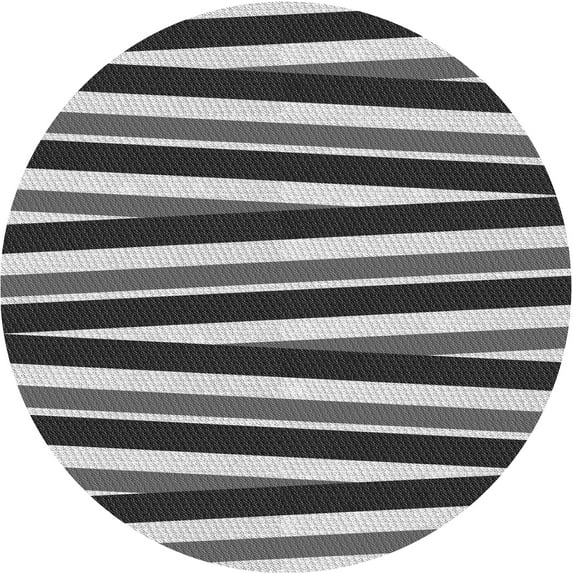 Ahgly Company Machine Washable Indoor Round Transitional Dark Gray Black Area Rugs, 3' Round