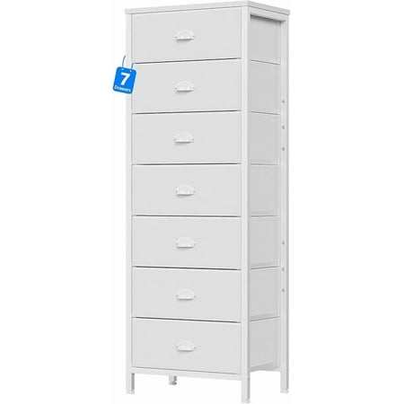 Furnulem White Tall Dresser for Bedroom,Vertical Storage Tower Unit and End Table with 6 Drawers, Nightstand Furniture with Fabric Drawer Organizer in Living Room,Closet,Entryway,Hallyway