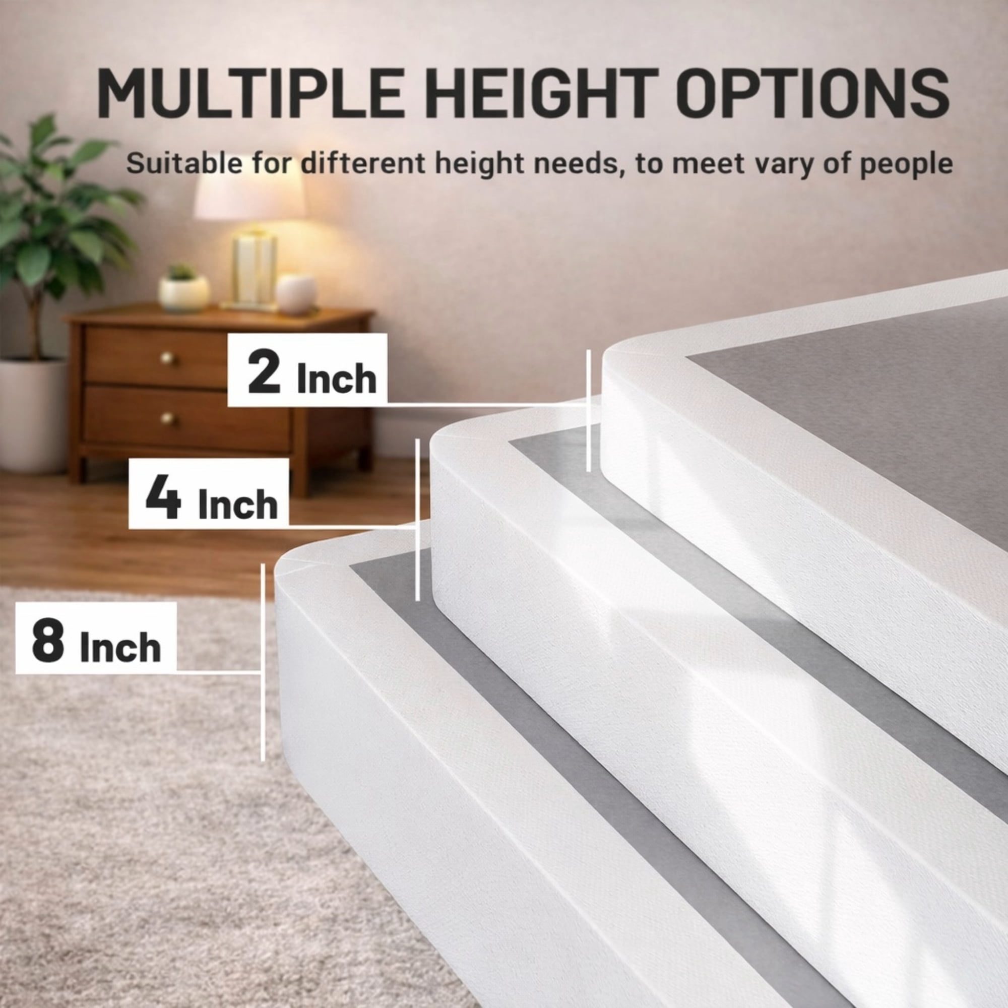 Continental Sleep, Box Spring Bed Base King(Fold) Size, 8-Inch Wood Mattress Foundation, Quiet Noise Free, 4-Pieces Under Mattress Support BoxSpring, Fully Assembled, White