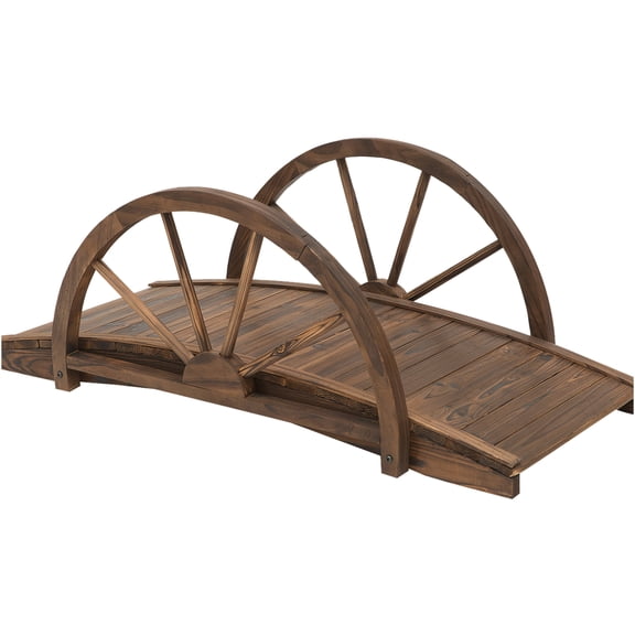JERFIT 3.3 FT Arched Garden Bridge, Solid Fir Wood Footbridge with Half-Wheel Railings for Pond, Stream, Landscape Decor, Brown