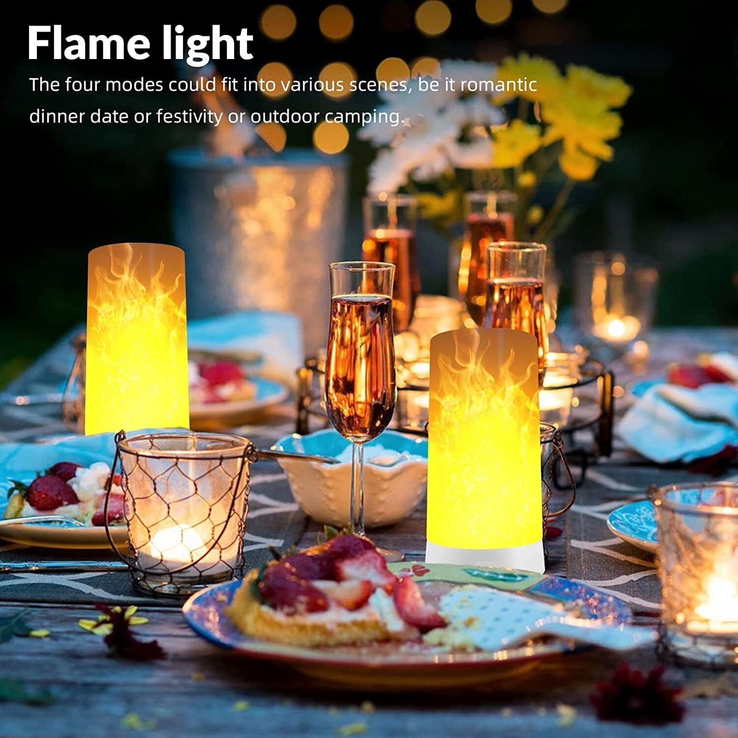 2Pcs LED Flame Lights, Battery Operated Flameless Flickering Fake Fire Candle Lamps with Remote Control Waterproof Outdoor Flame Lights for Fireplace Party Garden Bar