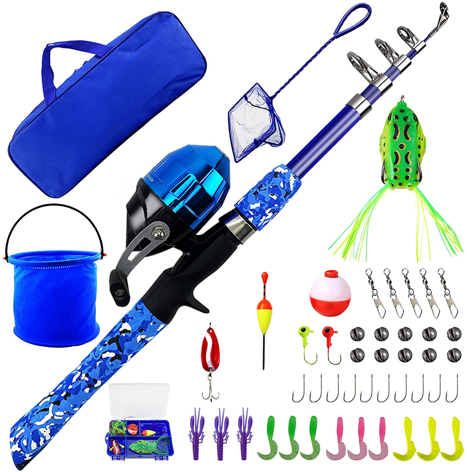 Magreel Kids Fishing Pole Telescopic Portable Kids Fishing Rod Kit with Fishing Line Fishing Gears Travel Bag for Boys Girls or Youth 