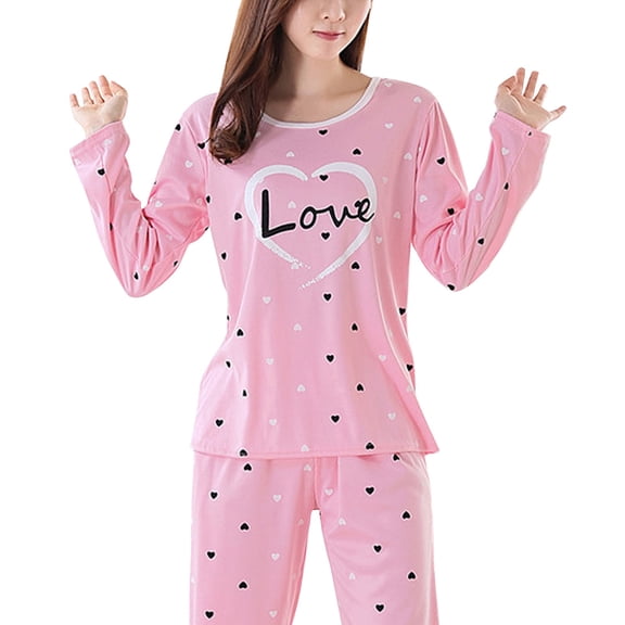 OUNONA Women's Cartoon Sleeve Pajama Set, Autumn Cotton Nightwear Loungewear Homewear Suit, Size XXL