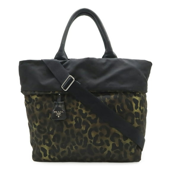 Pre-Owned PRADA Prada Reversible Leopard Print Camouflage Nylon Tote/Shoulder Bag in... (Good)