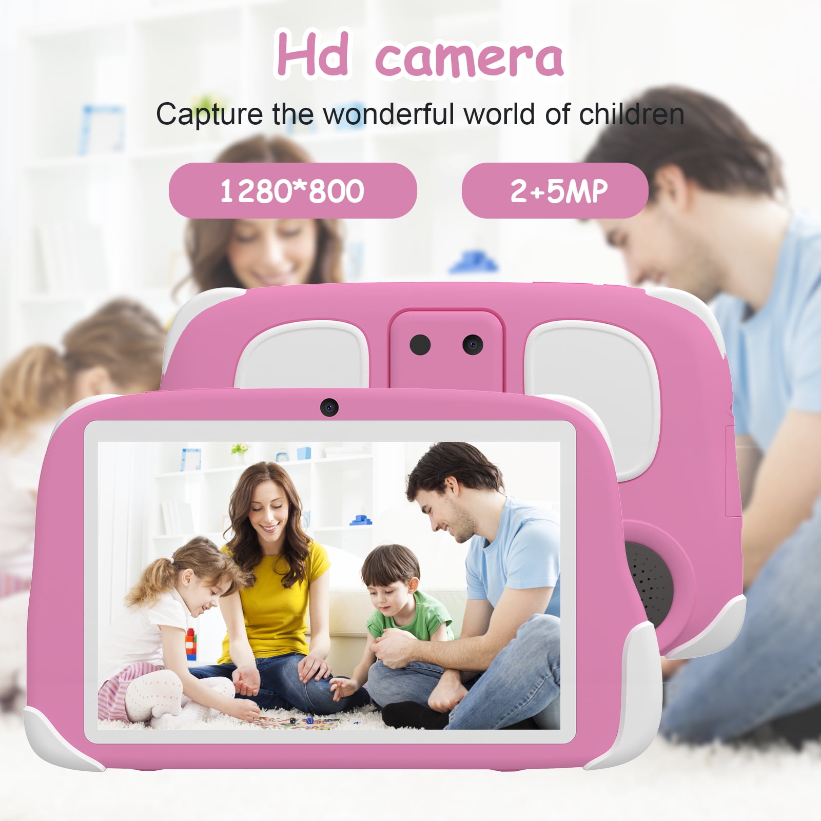 Peicheng Tablet, 8-inch IPS HD Screen Android Tablet for Kids with Protective Case, Parental Contral, 4000mAh battery, Pre-Installed Apps for Learning and Play, Pink