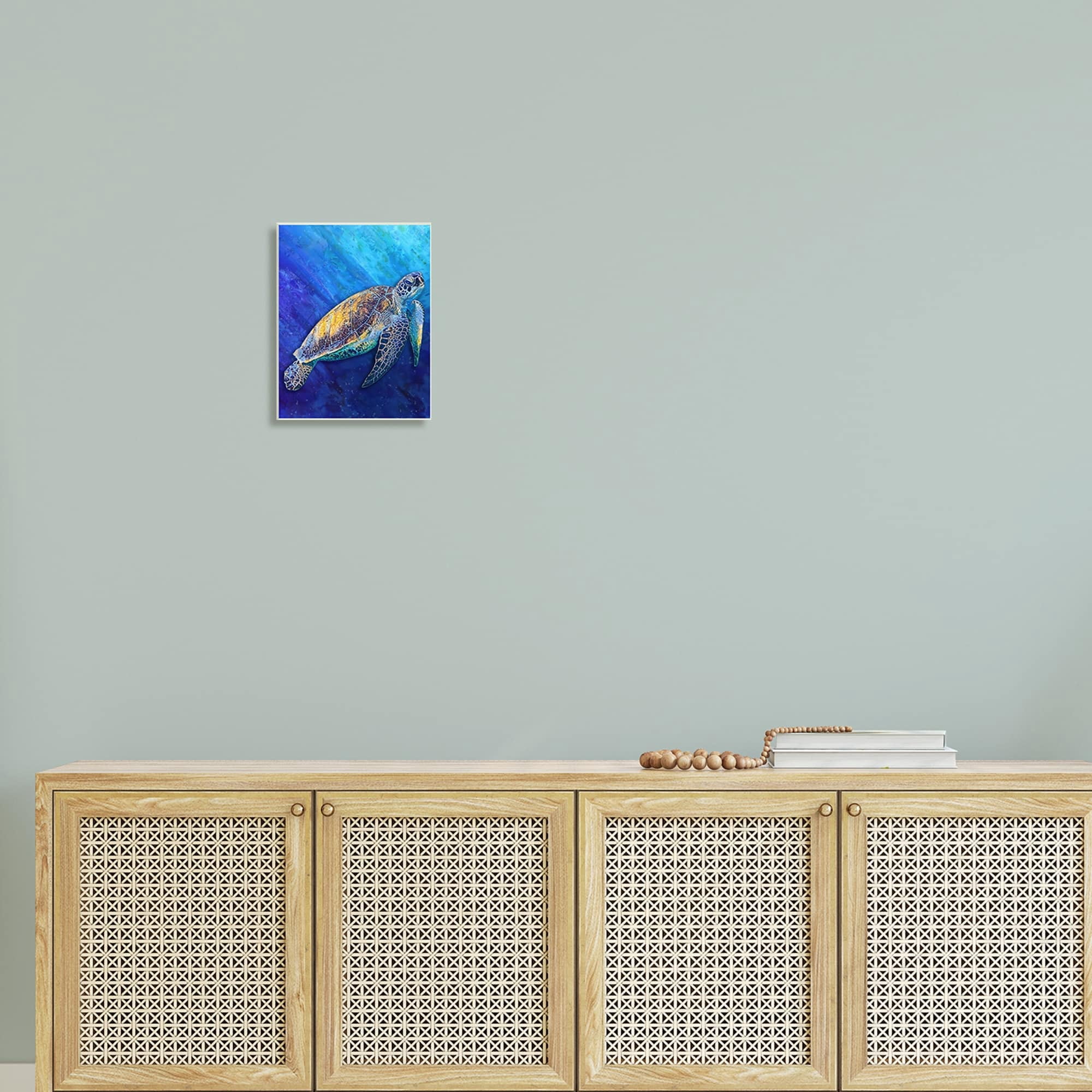 Stupell Industries Sea Turtle Swimming Deep Blue Ocean Under Water Wood Wall Art, 10 x 15, Design by Alpenglow Workshop