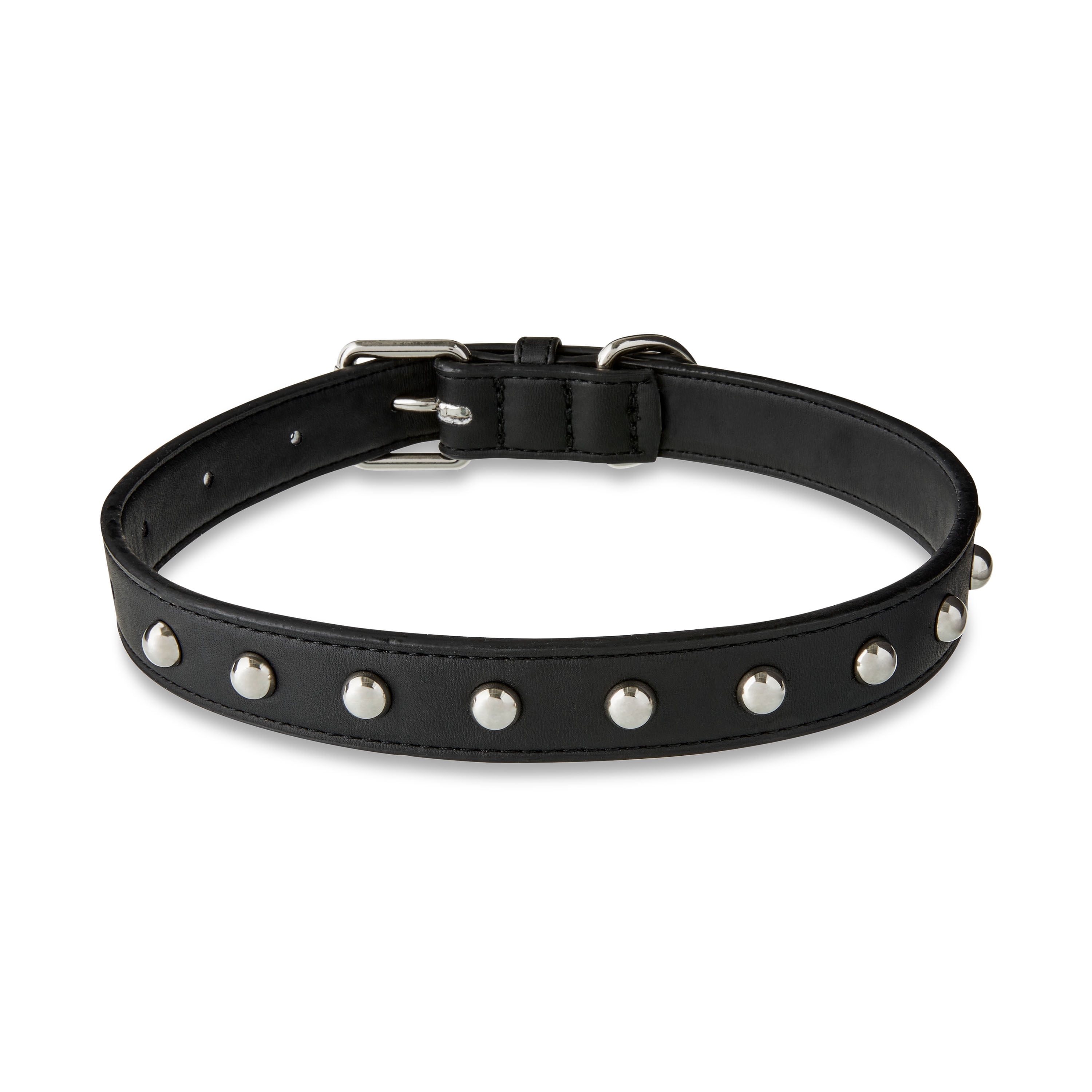 Vibrant Life Studded Leather Adjustable Dog Collar, Black, Large