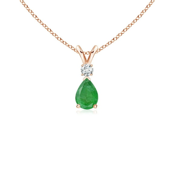 ANGARA Natural Emerald Teardrop Pendant with Diamond in 14K Rose Gold for Women (Size-6x4mm) | May Birthstone, Birthday, Anniversary, Jewelry Gift for Women | Natural Emerald Necklace