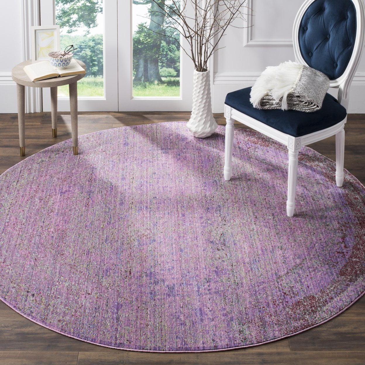SAFAVIEH Valencia Gracelyn Abstract Polyester Area Rug, Lavender/Multi, 6'7" x 6'7" Round