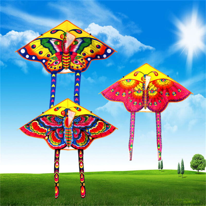 1PC 80cm Butterfly Printed Long Tail Kite Children Outdoor Garden Fun Toys FBDU 
