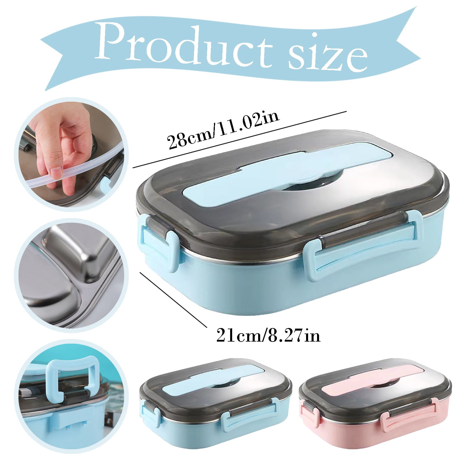 Gnwei Bento Box Adult Lunch Box, Portable Insulated Lunch Containers Set, 2-Tier Stackable Stainless Steel Bento Boxes with 4 Compartments, Leakproof Food Container