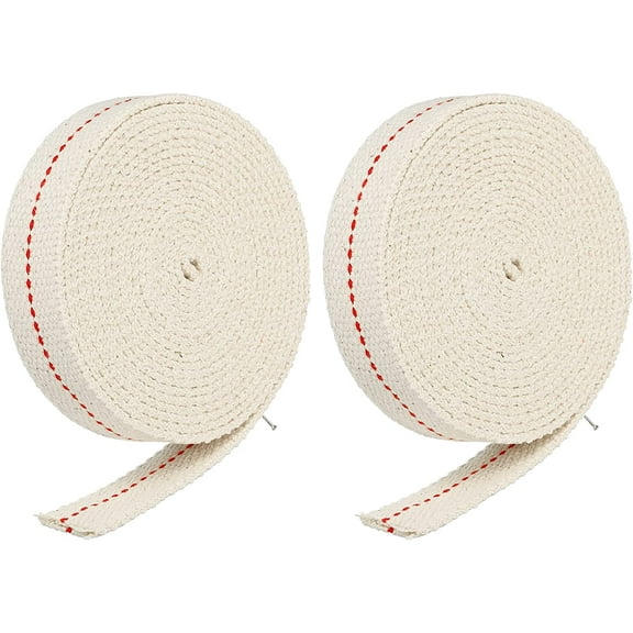 Oil Lamp Wick 7/8 Inch Flat Wide 10 Foot Cotton Lanterns Wick with Red Stitch for Kerosene Burner Lighting, 2 Roll