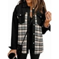 thumbnail image 2 of Women'S Oversized Casual Long Sleeve Button Down Plaid Shacket Boyfriend Jean Jacket with Pockets Black XXL, 2 of 9
