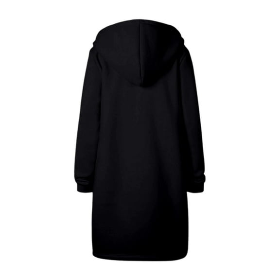 Lixiuxyad Winter Warm Outwear Plus Size Womens Hooded Coat Long Casual Jacket With Pockets Zip Up Outerwear Warm Winter Windproof Raincoat Trench Black