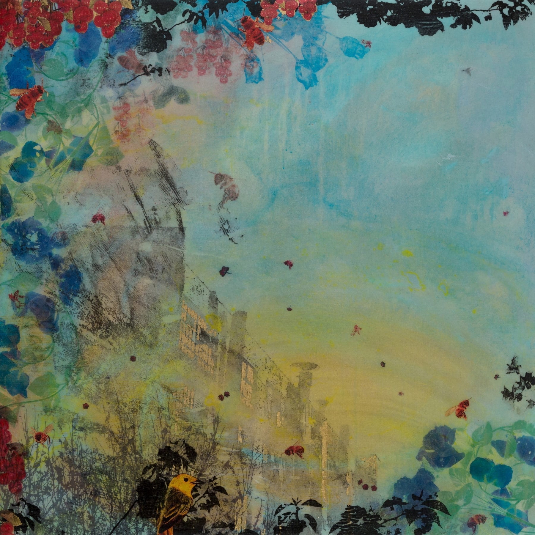 "Foraging Bees" Painting Print on Wrapped Canvas