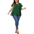 thumbnail image 2 of Agnes Orinda Women's Plus Size St. Patrick's Day Chiffon Top Ruffle Short Sleeves V Neck Double Layered Hem Casual Blouses 2X Green, 2 of 6
