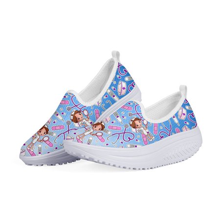 

WHEREISART Surgeon Nurse Printed Summer Women Shoes Flats Platform Ladies Heightreasing Swing Slimming Shoes Woman
