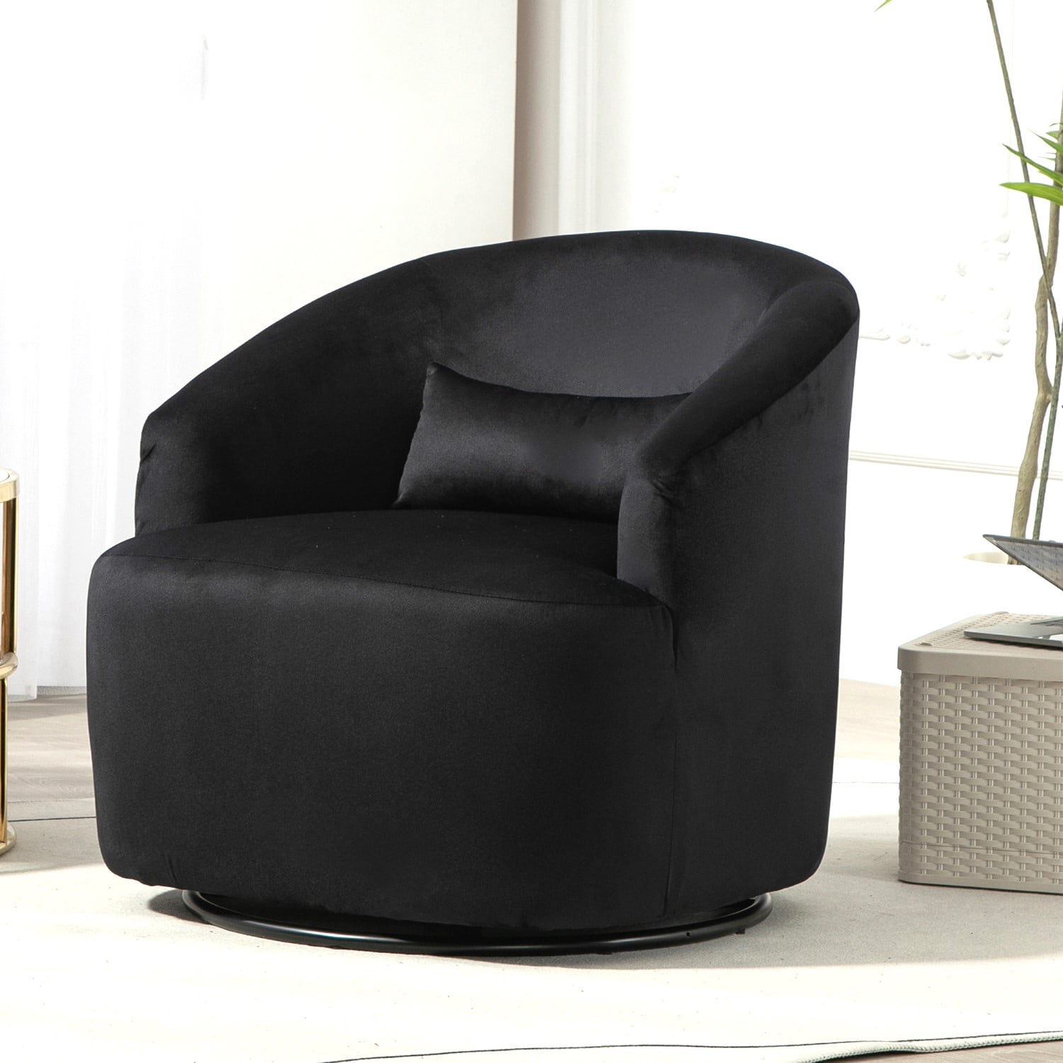 US Pride Furniture Accent Chair with Barrel-shaped Design and 360 Degree Swivel Feature Black