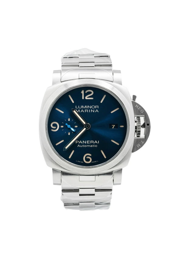 Pre-Owned Panerai Luminor Marina PAM01058 44MM Blue Dial With Stainless Steel Bracelet