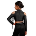 thumbnail image 2 of Runhomal Latin Dance Shirts for Girls Long Sleeve Cold Shoulder Tassels Dance Performance Crop Top Black 6, 2 of 5