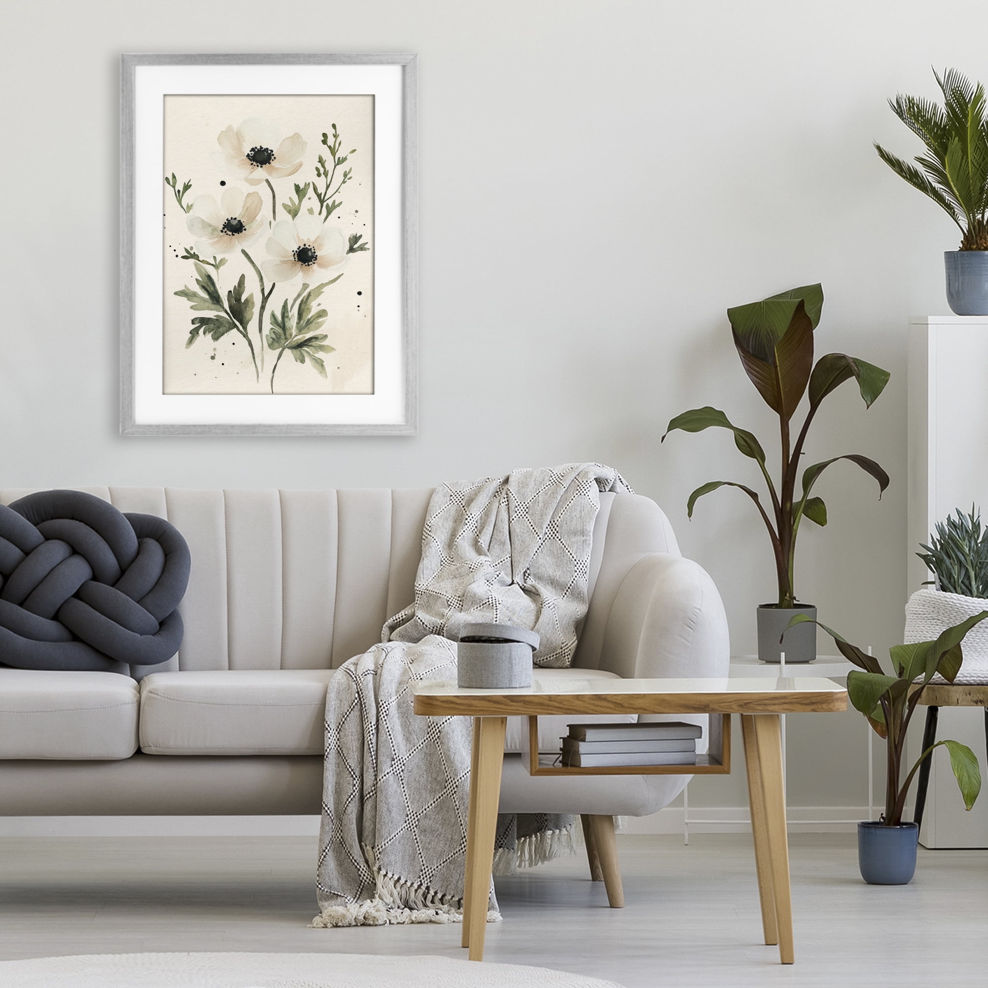 Stupell Industries Soft White Anemone Floral Gray Framed Print Under Glass, design by Petal Prints Design