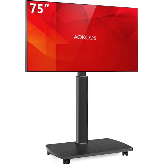 AOKCOS Rolling TV Stand for 43–75 Inch TVs, Black, Swivel & Tilt, Height Adjustable