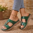 thumbnail image 4 of Rokment Women's Platform Wedge Slip on Walking Sandals 2026 Summer Vintage Casual Leather Buckles Open Toe Chunky Mid Heel Dress Slides for Woman Beach Green Size 6, 4 of 8