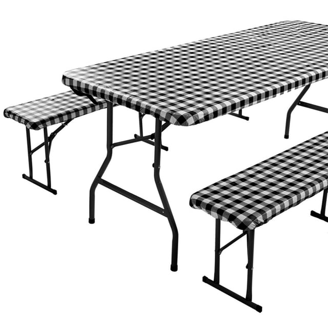 Picnic Table and Bench Cover Waterproof Tablecloth with Bench Cover Wipeable Rectangle Picnic Tablecloth for 30 ×72in Table Elastic Picnic Bench Covers for 12×72in Bench Indoor Outdoor