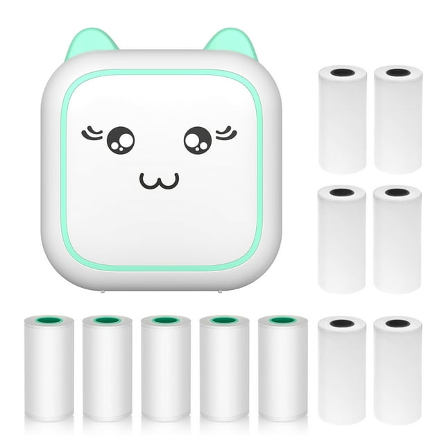 TFixol C25 Mini Thermal Printer - 2 Inch Portable Device for Notes, Images, Web, Text, Memos, Lists | 200dpi, BT/USB, 800mAh Battery | Includes 6 Thermal & 5 Self-Adhesive Paper Rolls, Green