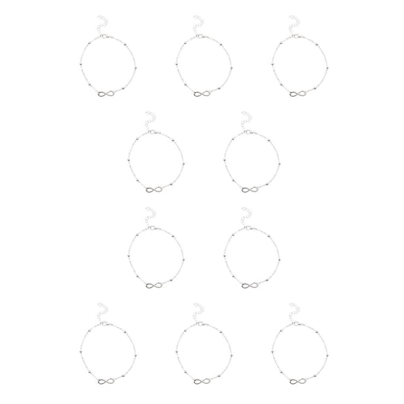 Minnieouse Tobillera para niñas Estilo simple Adorno de pie hermoso Adorno de joyería único Cadenas de pies para decoración de vestidos Plata en forma plata en forma de 8 10piezas Minnieouse CBP200261